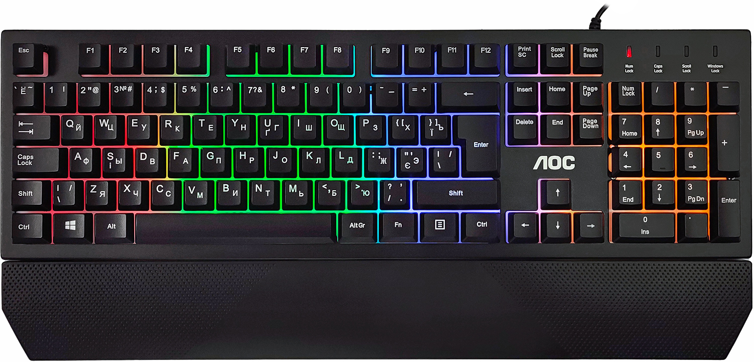 Клавіатура ігрова мембранно-механічна AOC GK200 Gaming RGB райдужна підсвітка USB