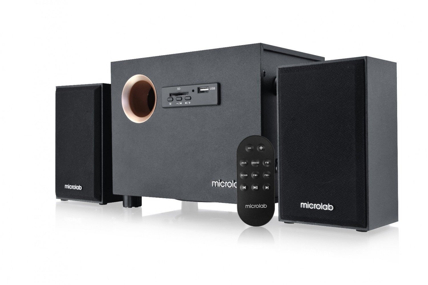 Акустична система 2.1 Microlab M-105R, 10Вт (ДУ, FM), чорна