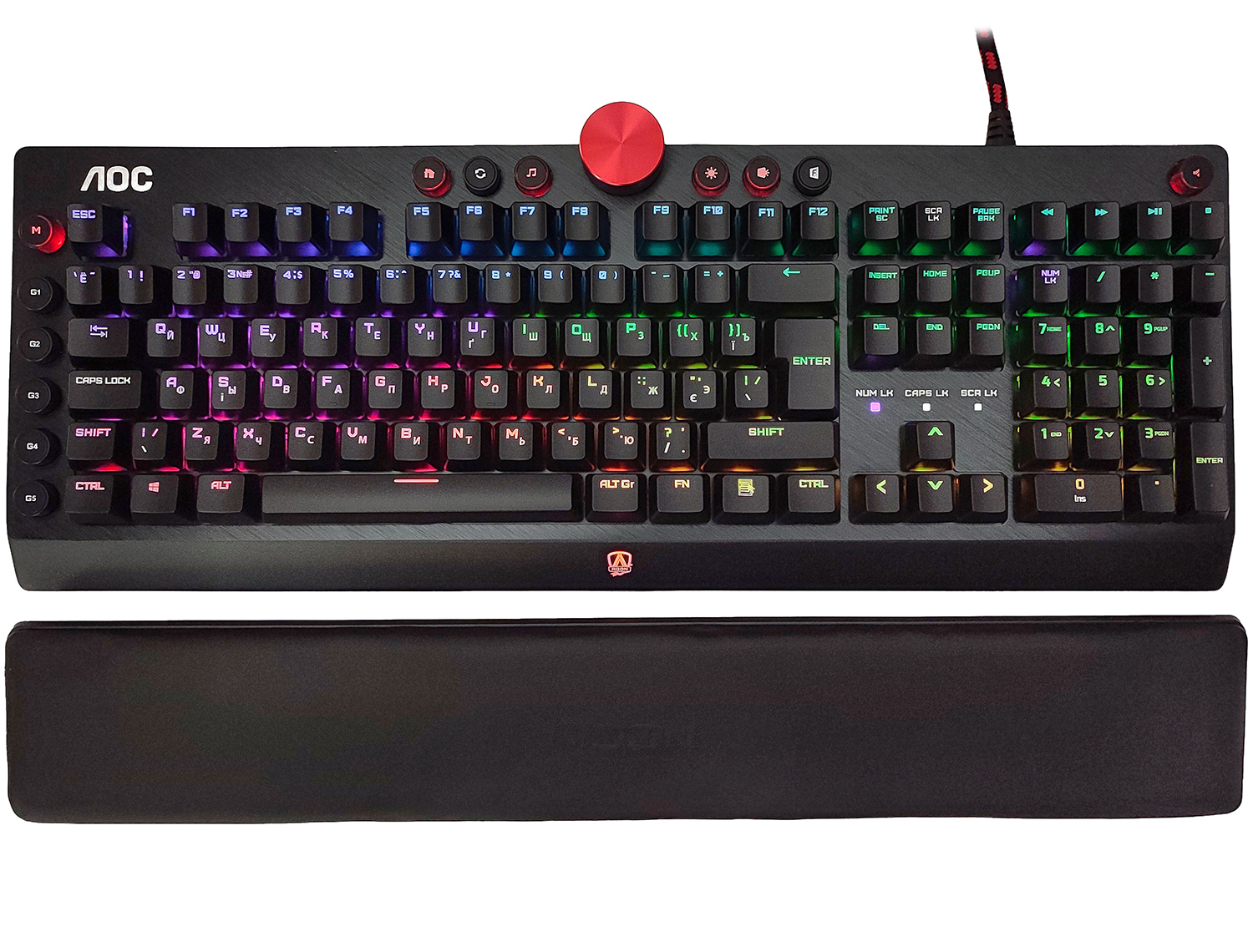 Клавіатура ігрова механічна AOC AGK700 Gaming RGB USB (Cherry Red Switch) підставка